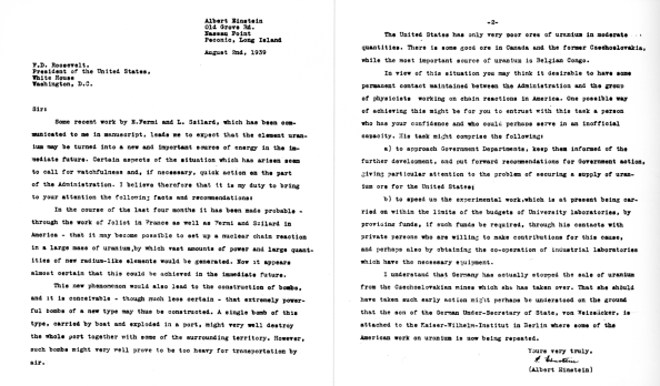 La carta de Einstein a Roosevelt
